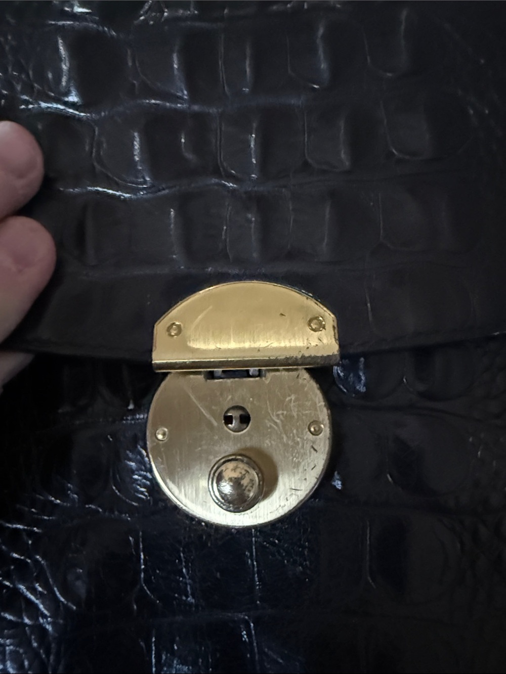 Brahmin Black Croc-Embossed Shoulder Bag with Gold Hardware - Picture 5 of 6